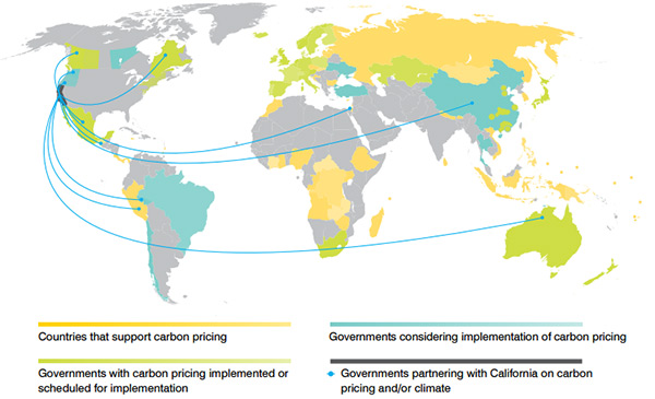 map of carbon markets worldwide