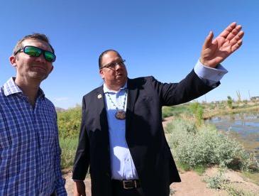 Governor Stephen Roe Lewis of the Gila River Indian Community (right) with unidentified man